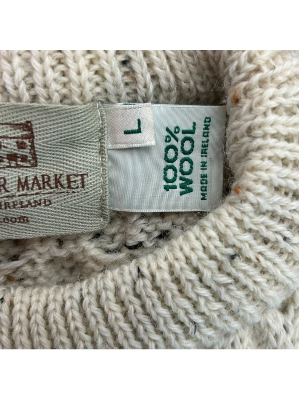 Aran Sweater Market Women's L Cream 100% Wool Crew Fisherman Chunky Cable Knit - Picture 3 of 14